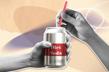 mixed media image of hands holding a can of diet soda