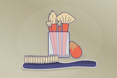 Illustration of dirty hair and makeup brushes