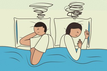 Illustration of couple in bed with rage lines above their heads