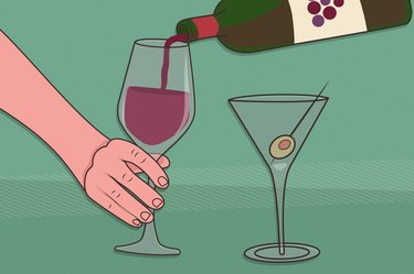 custom graphic showing hand pouring wine and martini