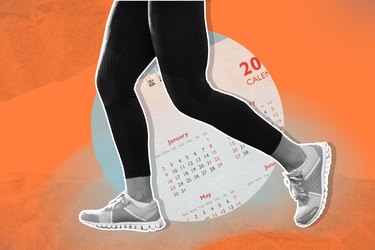 close-up of person walking on a calendar background