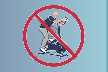illustration of a man using an elliptical with a do not sign over it