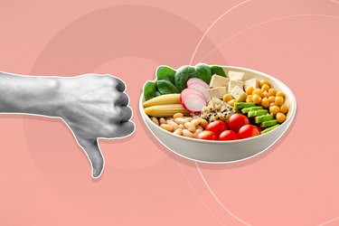 custom mixed media image showing thumbs down to fiber-rich salad