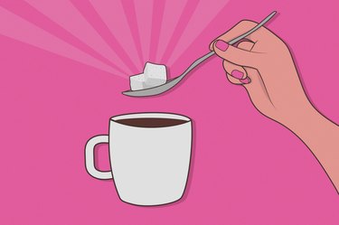 custom illustration showing hand putting sugar cubes in coffee